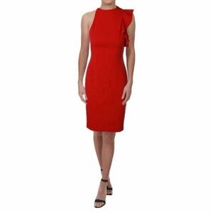 Black Halo Pabla red ruffle sheath dress | 2